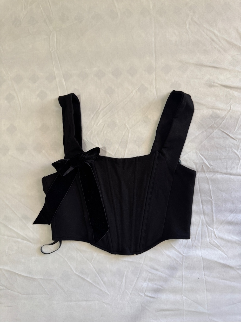 Forever 21 Black Corset Crop Top with Velvet Side Bow